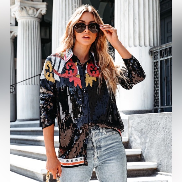 Nasty Gal Dresses & Skirts - Nasty Gal Country Star Sequin Embellished Blouse Jacket Dress US4